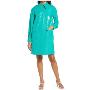 Halogen Teal X Atlantic-pacific Croc Faux Leather Shift Dress Sz S